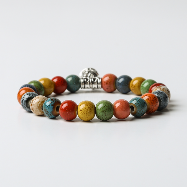 Ferryman Reversed Reverie Ceramic Bead & Silver Lion Dance Charm Bracelet