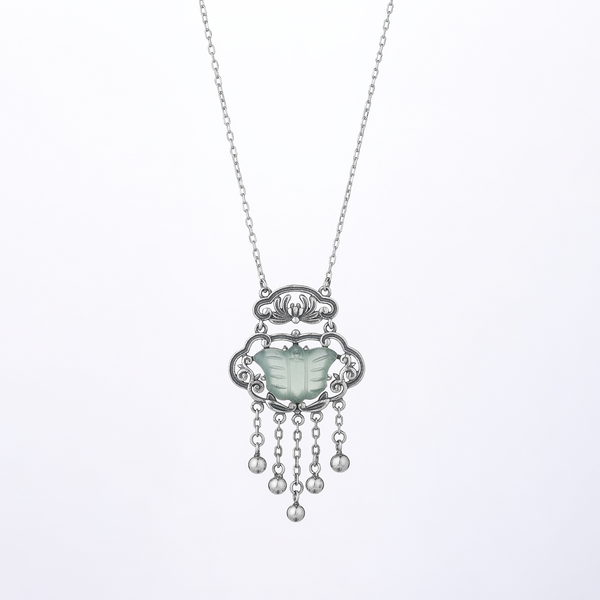 Ferryman Reversed Reverie Pure Silver Longevity Lock with Hetian Jade Blessing Necklace